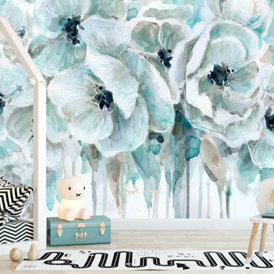 Teal Harmony Flower Wall Mural  B61,hywallart