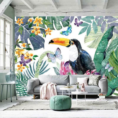 Tropical Leaves Birds Wall Mural B64,hywallart