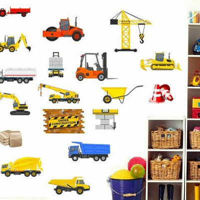 18 Pcs Construction Transport Wall Stickers,hywallart