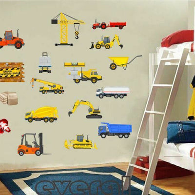 18 Pcs Construction Transport Wall Stickers,hywallart