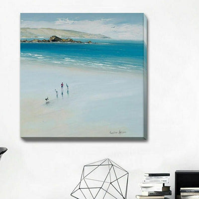 Playing On Beach Stretched Canvas Print - hywallart