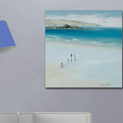 Playing On Beach Stretched Canvas Print - hywallart