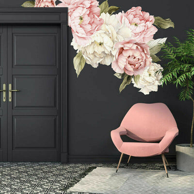 Giant White Pink Peony Flower Wall Sticker - hywallart