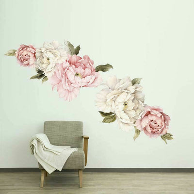 Giant White Pink Peony Flower Wall Sticker - hywallart