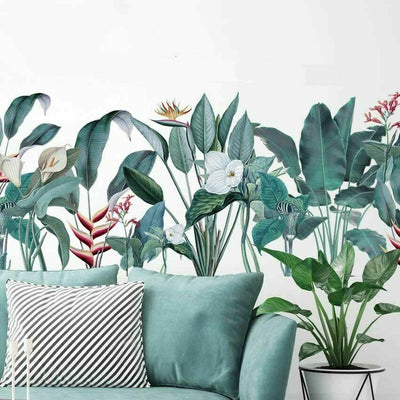 Tropical Leaves Flowers Vinyl Wall Stickers - hywallart