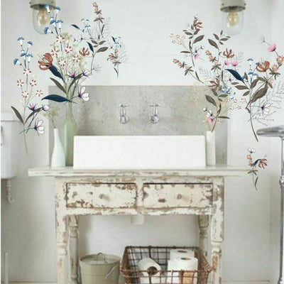 Spring Flower Branch Grass Wall Stickers Kids Nursery Decor - hywallart