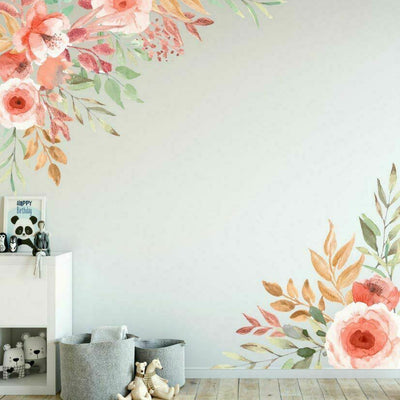 Peach Blossom Flower Branch Corner Wall Stickers - hywallart