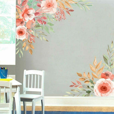 Peach Blossom Flower Branch Corner Wall Stickers - hywallart