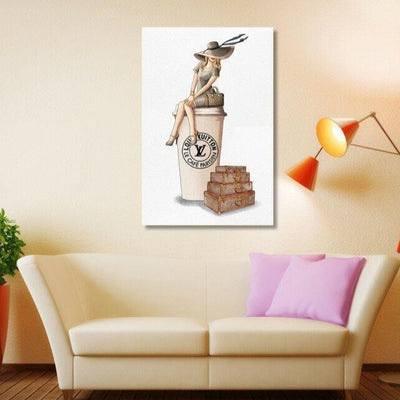 Fashion Coffee Girl Stretched Canvas Print - hywallart