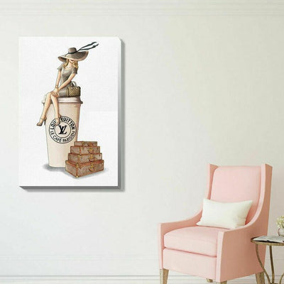 Fashion Coffee Girl Stretched Canvas Print - hywallart