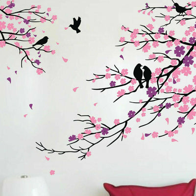 Birds Branch Plum Flowers Blossom Removable Wall Sticker - hywallart