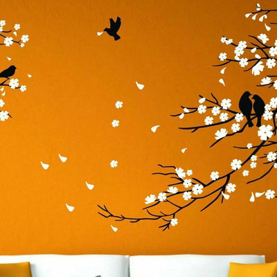 Birds Branch Plum Flowers Blossom Removable Wall Sticker - hywallart