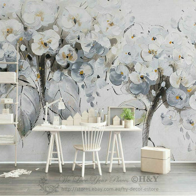 White Flower Removable Wall Mural B28,hywallart