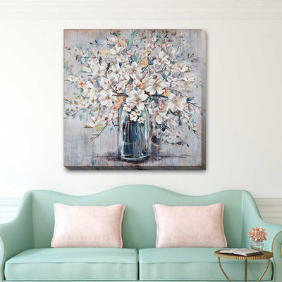 White Blue Flower Stretched Canvas Print  F134