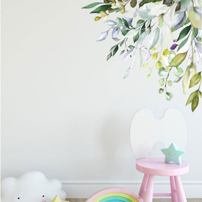 Greenery Tropical Leaves Corner Branch Wall Decal Nursery Kids Decor