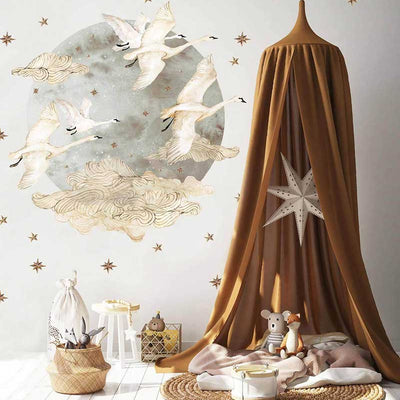 Swans Stars Blue Gray Wall Stickers