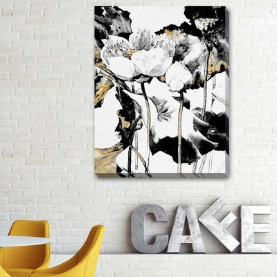 Black White Gold Lotus Canvas Print F139