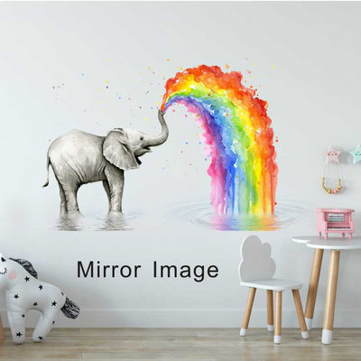 Elephant Rainbow Wall Art Stickers Removable Nursery Decal Kids Decor Mural Gift