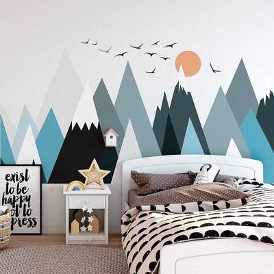 Blue Gray Mix Geometric Mountain Wall Sticker Kid Decal