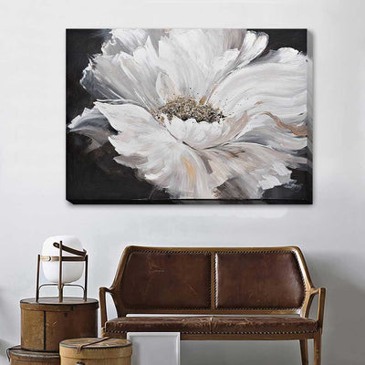 White Gold Flower Stretched Canvas Print F136