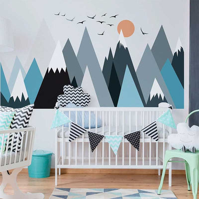 Blue Gray Mix Geometric Mountain Wall Sticker Kid Decal