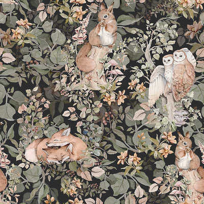 Forest Friend Animals Black Wall Paper K09