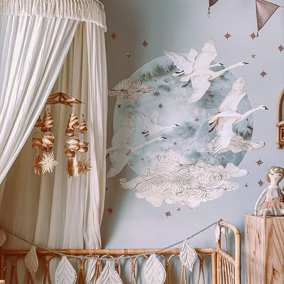 Swans Stars Blue Gray Wall Stickers