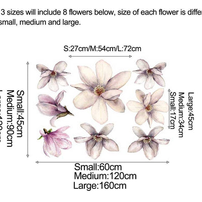 Set of 8 Magnolia Flowers Wall Stickers