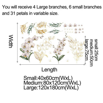White Gold Orchid Branch Flower Nursery Wall Sticker